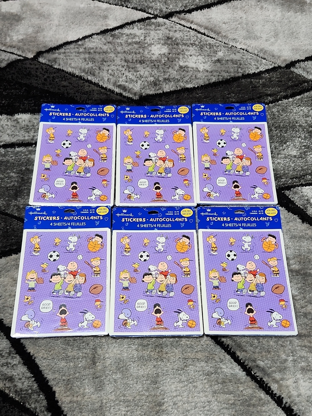 VINTAGE HALLMARK PEANUTS SNOOPY & FRIENDS SPORTS-THEMED SET-OF-6 STICKERS SHEETS